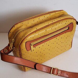 Leather VINTAGE ITALIAN Bag 80s Retro Crossbody Boxy Mustard Yellow Tan Brown